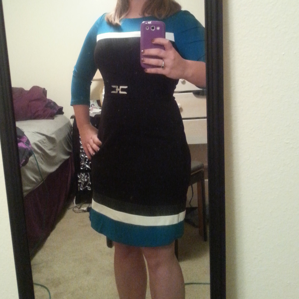 White House Black Market teal and black dress